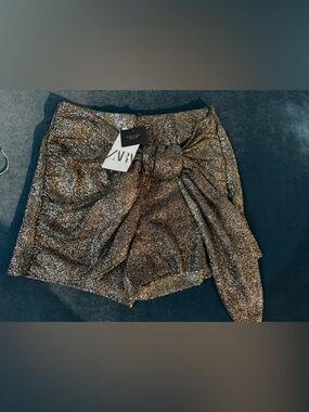 ZARA Metallic Bow Front Mini Skirt - Bronze Shimmer